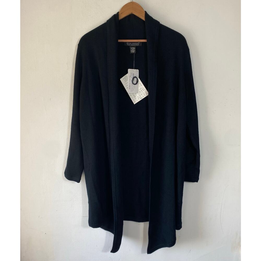 Dialogue Black Open Front Cardigan XS Merino Blend Lightweight Layering Career‎